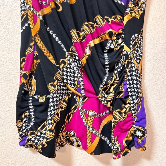 Cache Size XS Shirt Baroque Chain Houndstooth Wrap Purple Pink Ruched Y2K Bratz - Picture 9 of 10